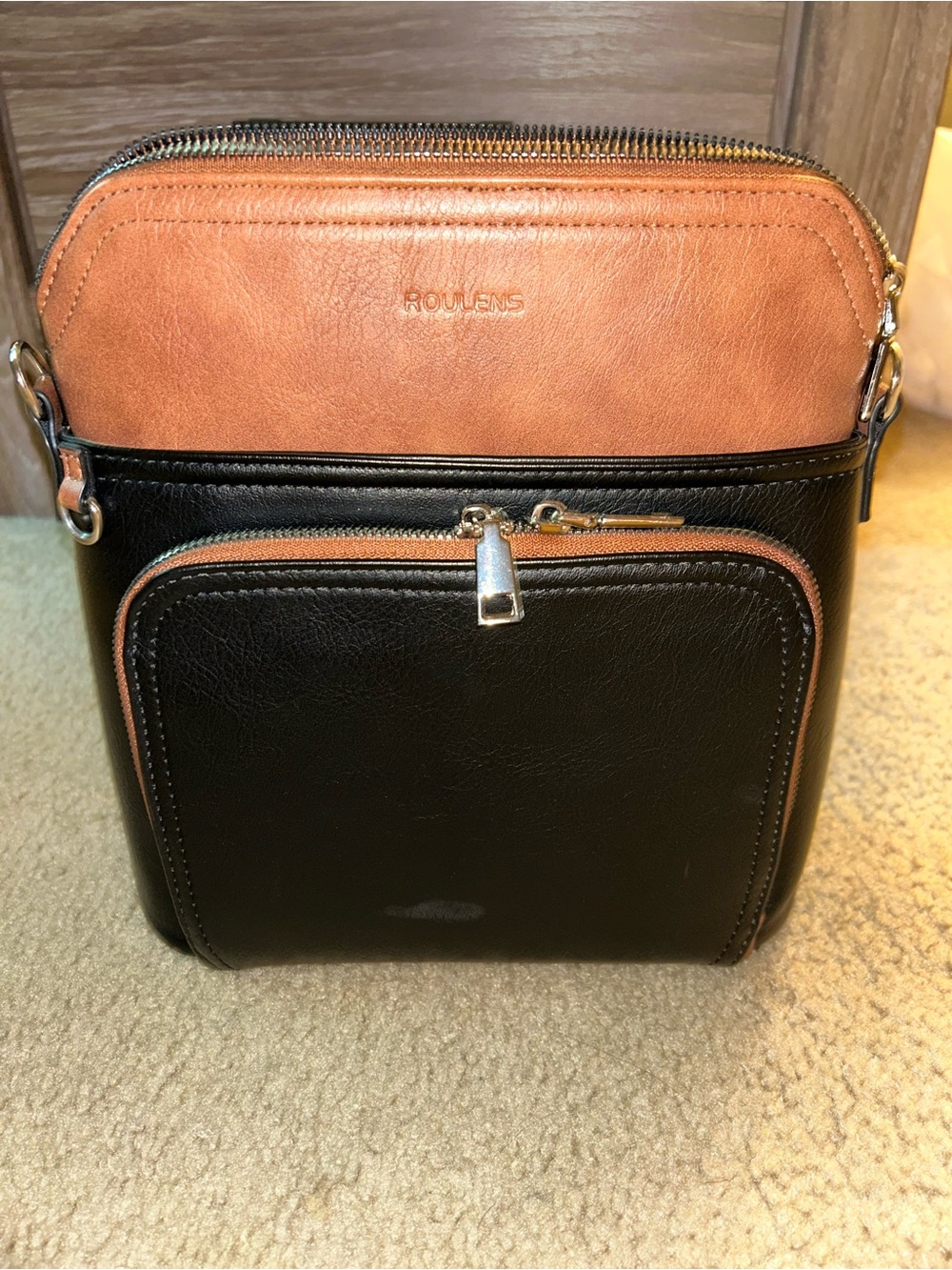 Two-Tone Black and Brown Leather Crossbody Bag